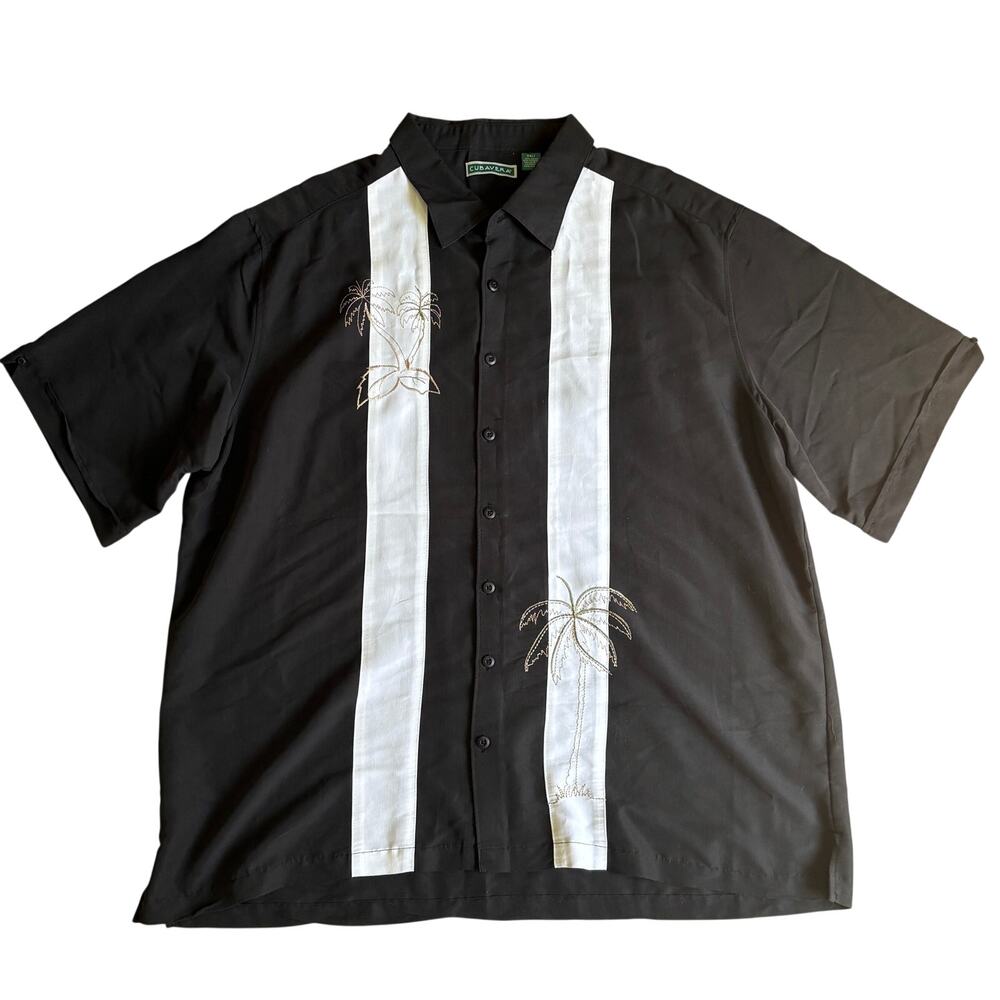 Cubavera Button Down Casual Short Sleeve Camp Shirt Palm Trees Black White 2XLT